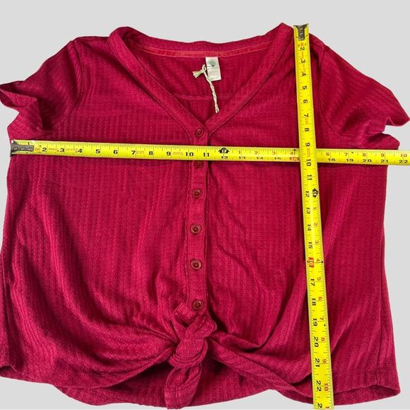 NWT Aventura Button Tie Front Waffle Knit Top Size L Ayla V-Neck Red Bud - Picture 8 of 11